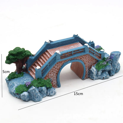 Decoração de Aquário Ponte com Árvore e Pavilhão