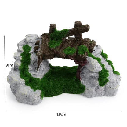 Decoração de Aquário Ponte com Árvore e Pavilhão